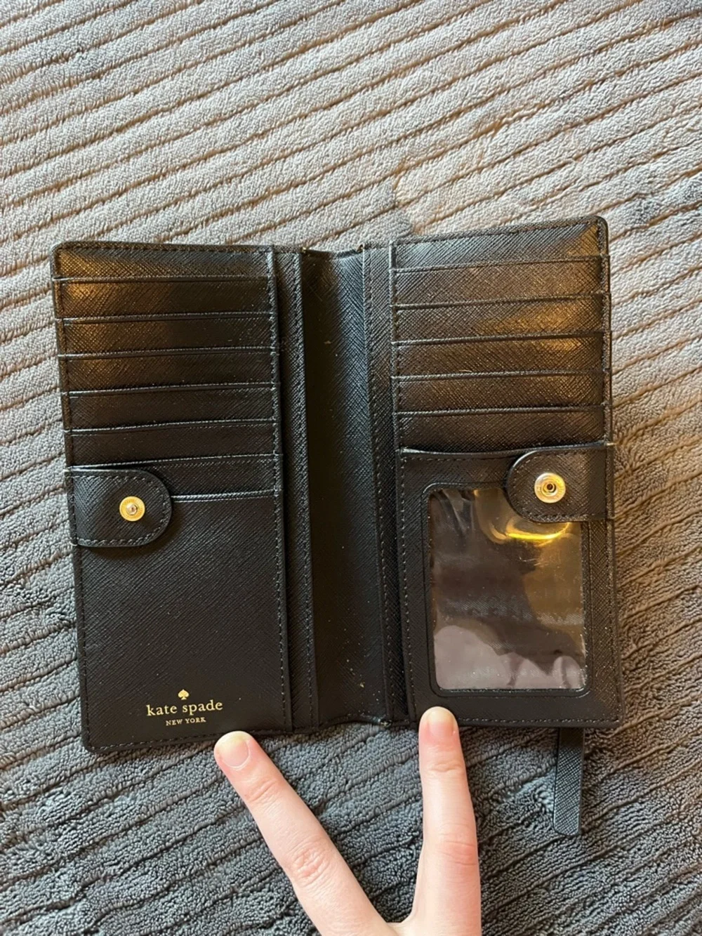 kate spade Black Saffiano Long Wallet with Gold Logo Plate